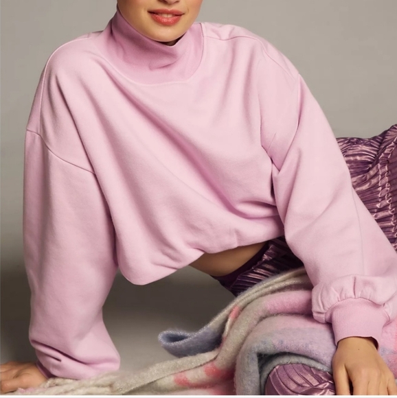Anthropologie Pilcro Cowl Neck Bubble Hem Cropped Sweatshirt - Picture 1 of 6
